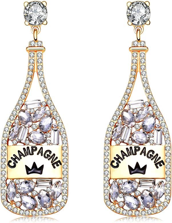 XOCARTIGE Champagne Bottle Earrings Rhinestone Crystal Beaded Champagne Drop Dangle Earrings for ... | Amazon (US)