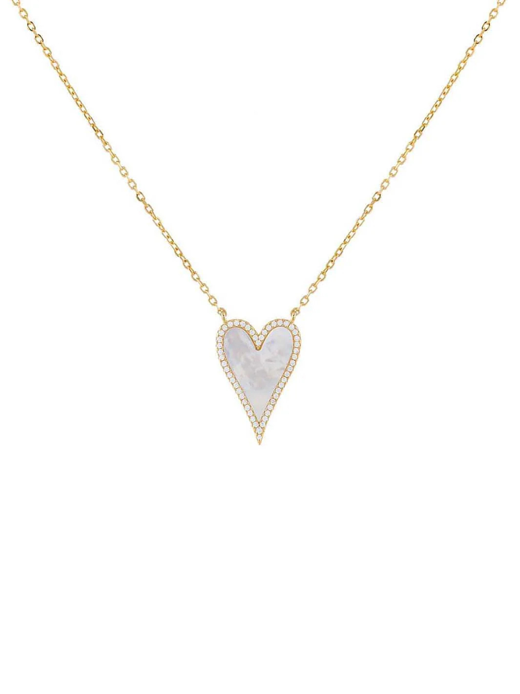 By Adina Eden Elongated Pavé Heart Necklace in Pearl White Lord & Taylor | Lord & Taylor
