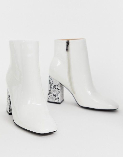 Public Desire Vesper white ankle boots with square toe and snake heel | ASOS US