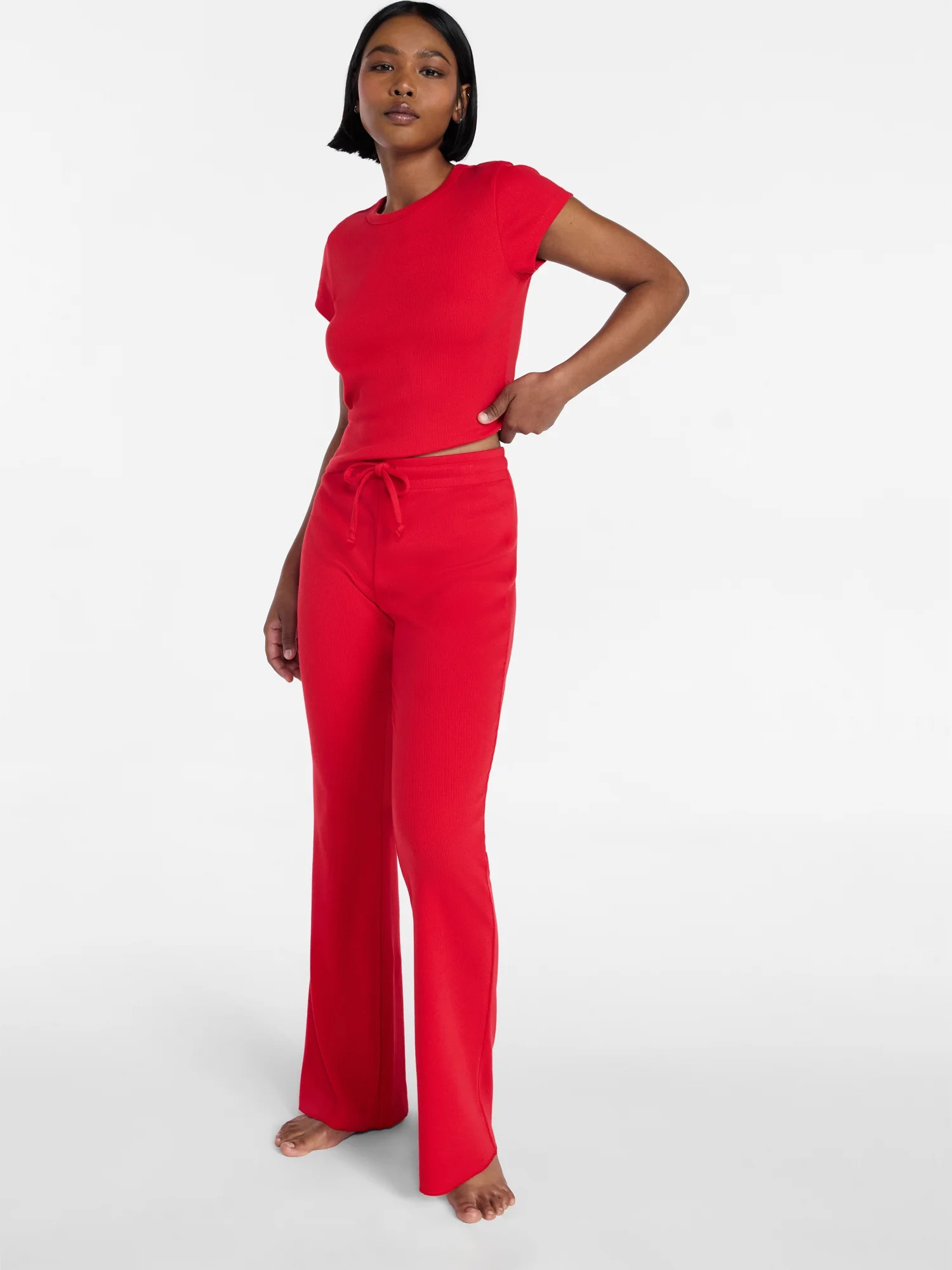 No Boundaries Rib Tee and Pants Sleep Set, 2-Piece, Women's XXS-3X | Walmart (US)