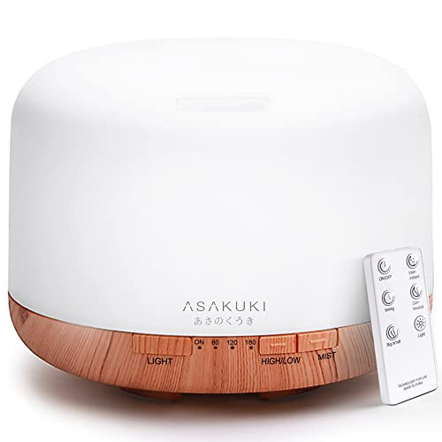 ASAKUKI 500ml Premium, Essential Oil Diffuser with Remote Control, 5 in 1 Ultrasonic Aromatherapy Fragrant Oil Humidifier Vaporizer, Timer and Auto-Off Safety Switch Brown | Amazon (US)