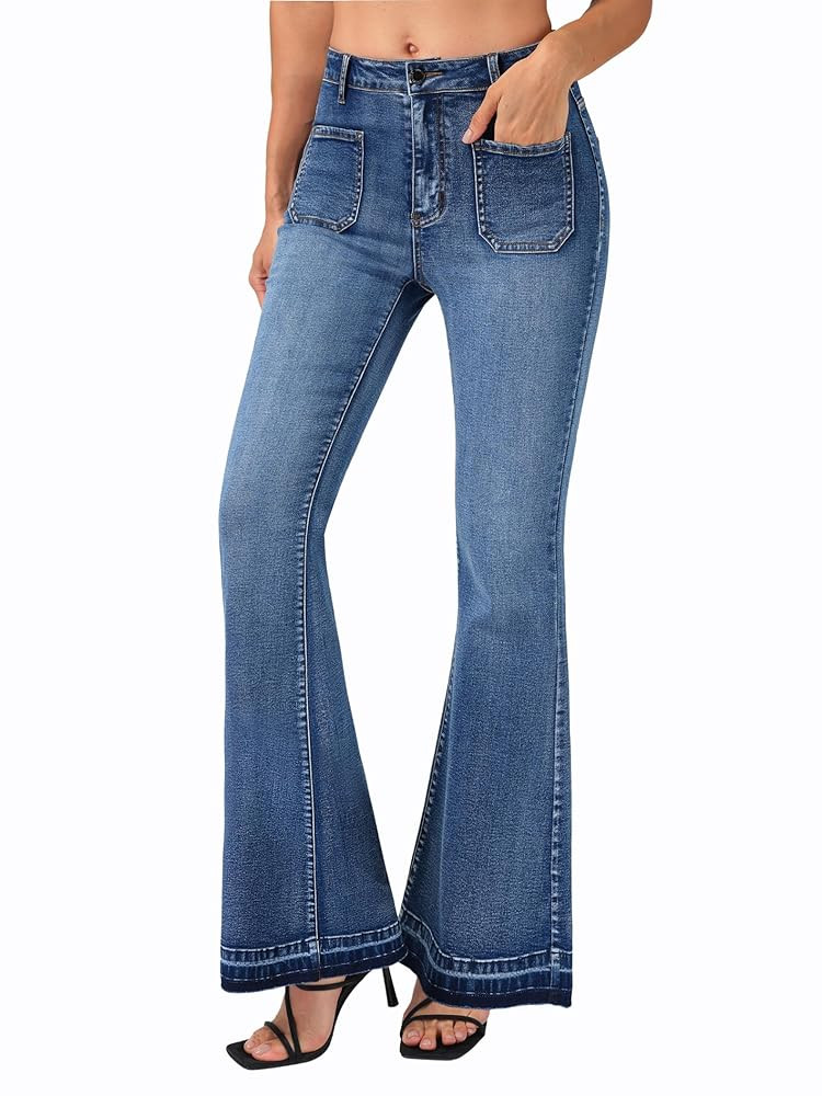roswear Bell Bottom Jeans for Women High Waist Stretchy Flare Jeans Denim Trousers Pants | Amazon (US)