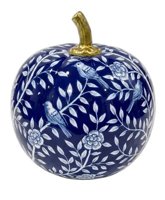 Navy Bird & Vine Silhouette Pumpkin 10" | The Enchanted Home