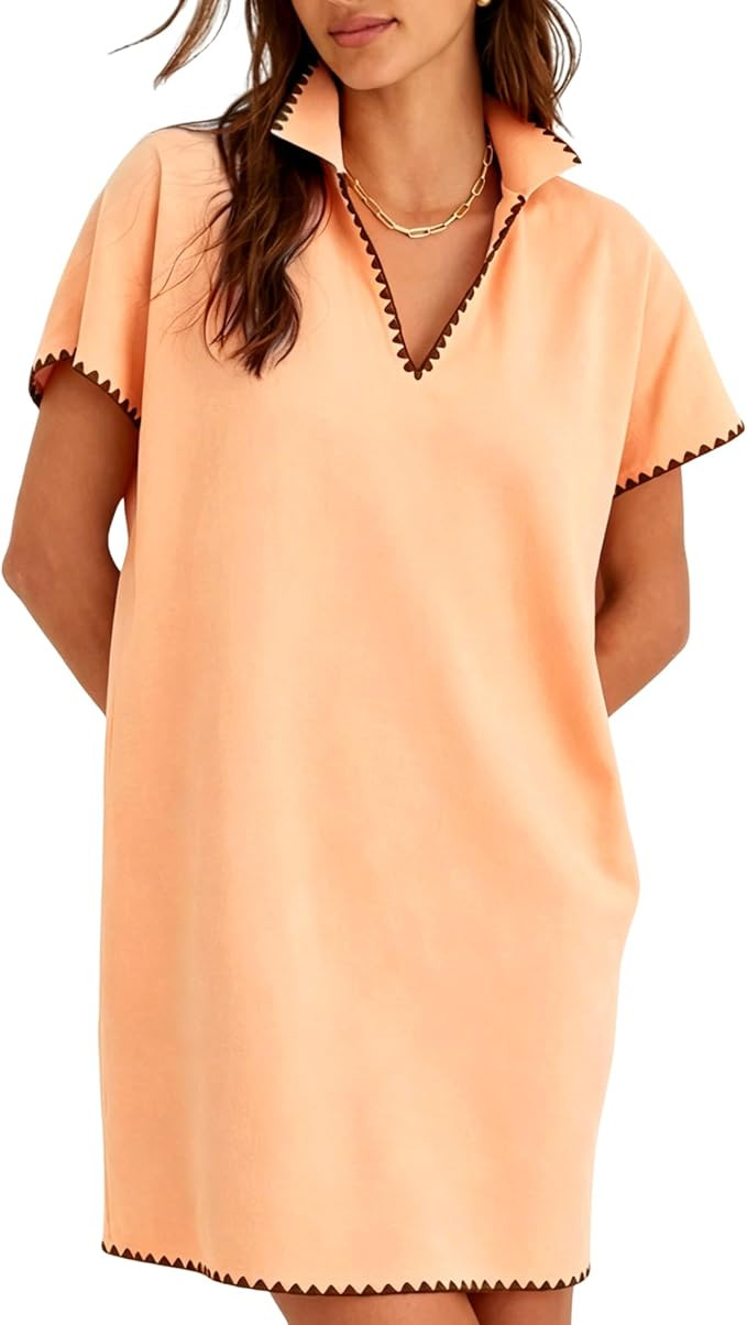 VAOYIU Summer Polo Shirt Dresses for Women Loose Fit Casual V-Neck Short Sleeve Tennis Dress with... | Amazon (US)