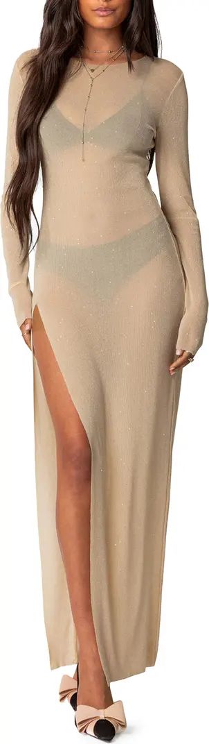 Glitter Long Sleeve Mesh Maxi Dress | Nordstrom