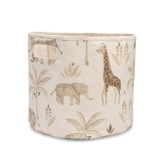 Crane Baby Fabric Round Nursery Storage Basket, Toy Storage, Safari Animal, 13"x12", Toy Basket, ... | Amazon (US)