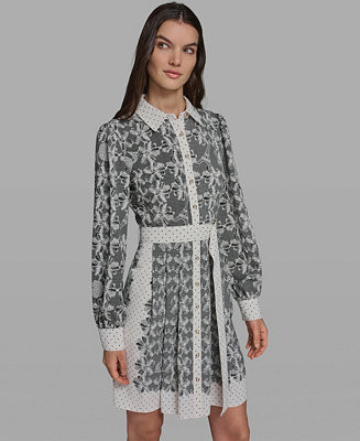 Women's Lace Print Collared Shirt Dress | Macy's