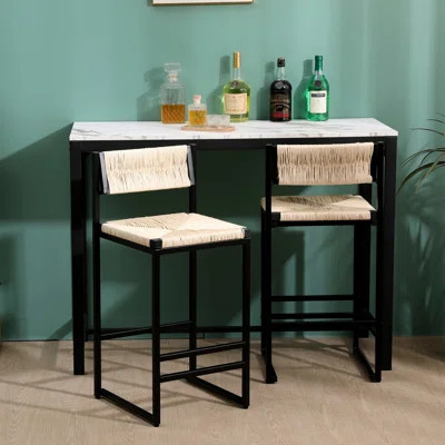 Paper Rope Woven Bar Stools Pair , Elegant For Cafes. Base, Cushioned Seat, Do Not Use Sharp Objects On Seat 2Pcs - Chic & Practical Metal Base Handwo | Wayfair North America