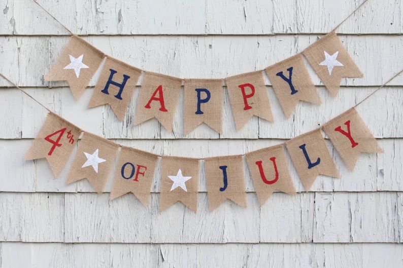 4th of July Banner, Fourth of July Garland, Patriotic Banner, Patriotic Decorations, Burlap Bunti... | Etsy (US)