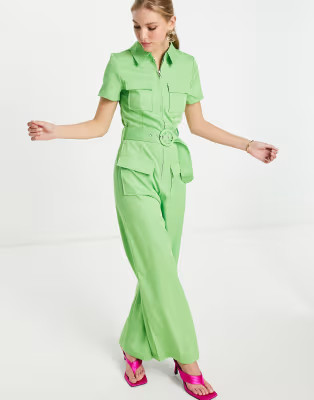 Vila tailored wide leg jumpsuit with pocket detail in green | ASOS (Global)