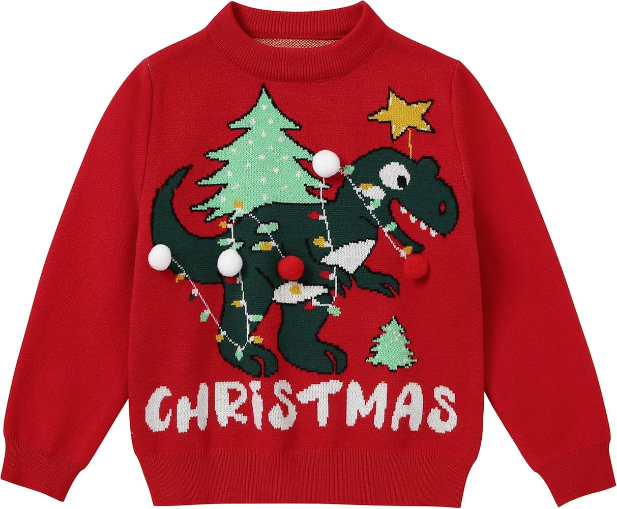 Toddler Baby Boys Sweater Christmas Knitted Red Green Pullover Sweatshirt Long Sleeve Crew Neck T... | Amazon (US)