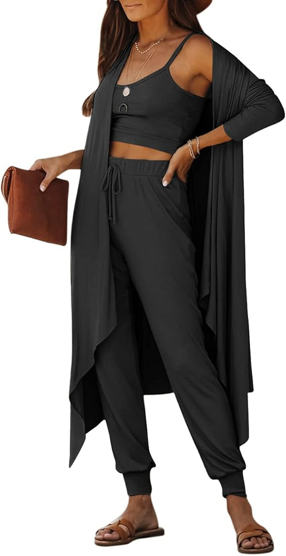 Cosygal Women's 3 Piece Outfits Tracksuit Fall Winter Crop Top Cardigan and Wide Leg Long Pants J... | Amazon (US)
