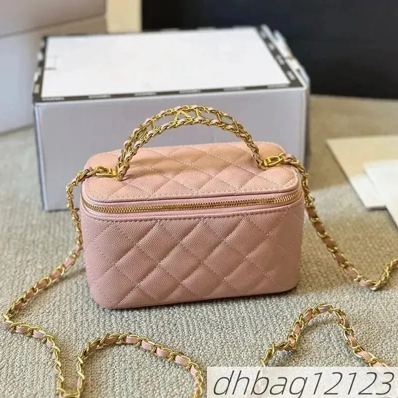 Hollow letter handle women's designer makeup bag sheepskin caviar leather gold metal hardware Mat... | DHGate