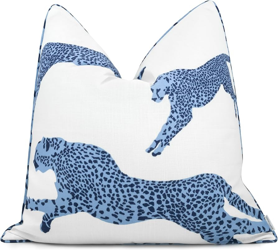 Leaping Leopard Print Throw Pillow Cover 20x20, Blue | Amazon (US)