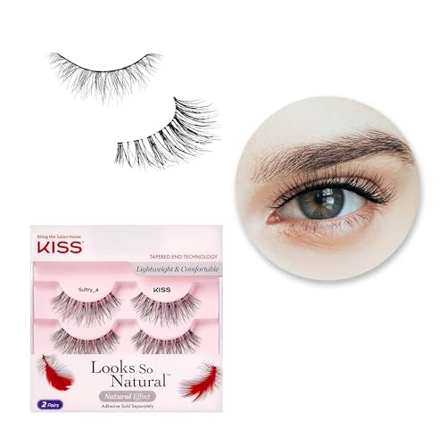 KISS Looks So Natural False Eyelashes Double Pack, Lightweight & Comfortable, Tapered End Technology, Reusable, Cruelty-Free, Contact Lens Friendly, Style 'Sultry', 2 Pairs Fake Eyelashes | Amazon (US)