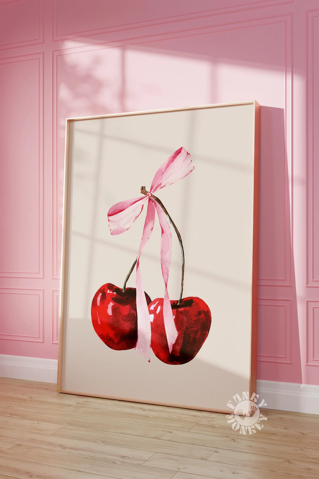 Cherry Wall Art Print, Printable Feminine Poster, Coquette Pink Bow Soft Girl Bedroom Decor, Tren... | Etsy (US)