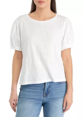 Wonderly Women's Petite Puff Sleeve Top, White, PS | Belk