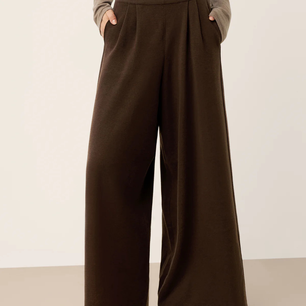 Merino Wool Elastic Waist Relaxed Straight-Leg Pants YVETTE | LINTICO