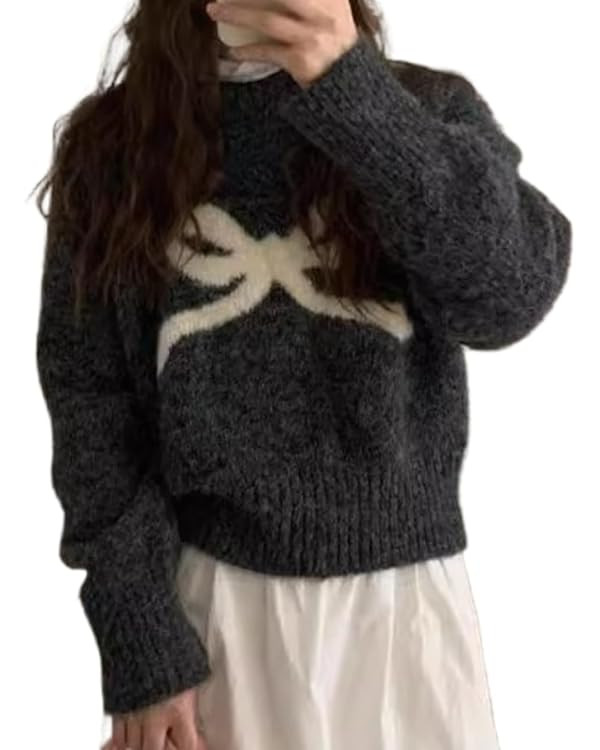 Knit Pullover Sweaters for Women Y2k Bow Loose Fit Chunky Sweater Fuzzy Jumper Tops Coquette Clot... | Amazon (US)