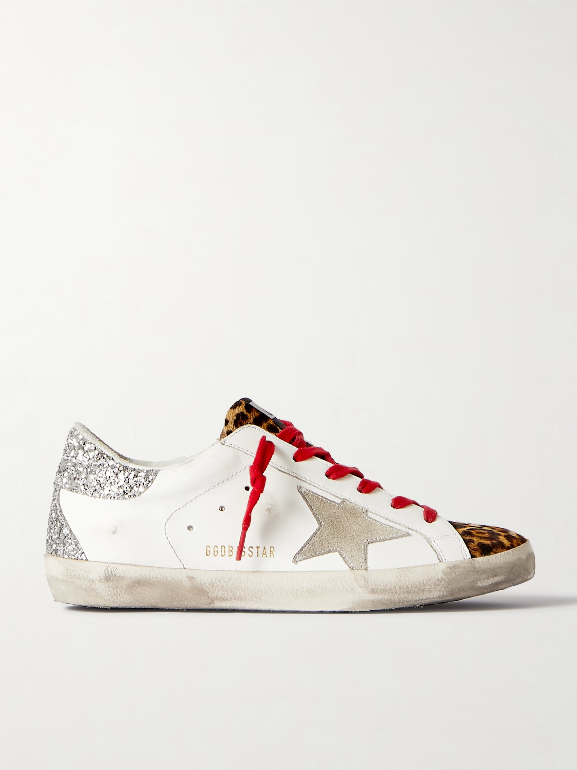 Superstar distressed leopard-print calf hair, leather and suede sneakers | NET-A-PORTER (US)