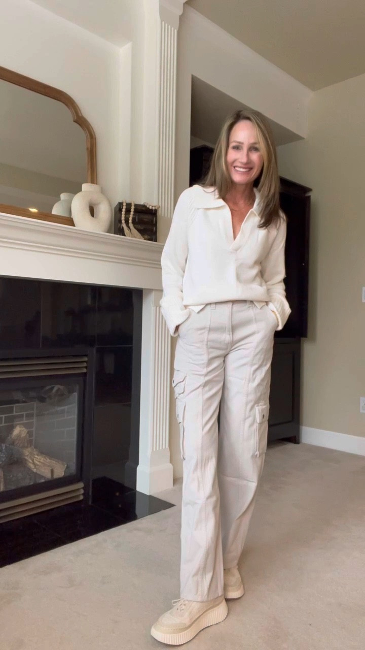 Love these loose fitting cargos and polo style sweater. Chloe inspired sneakers  

#LTKSale #LTKstyletip #LTKshoecrush