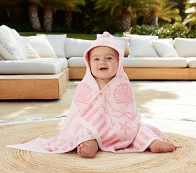 Seashells Plush Jacquard Baby Beach Hooded Towel UPF 50+ | Pottery Barn Kids