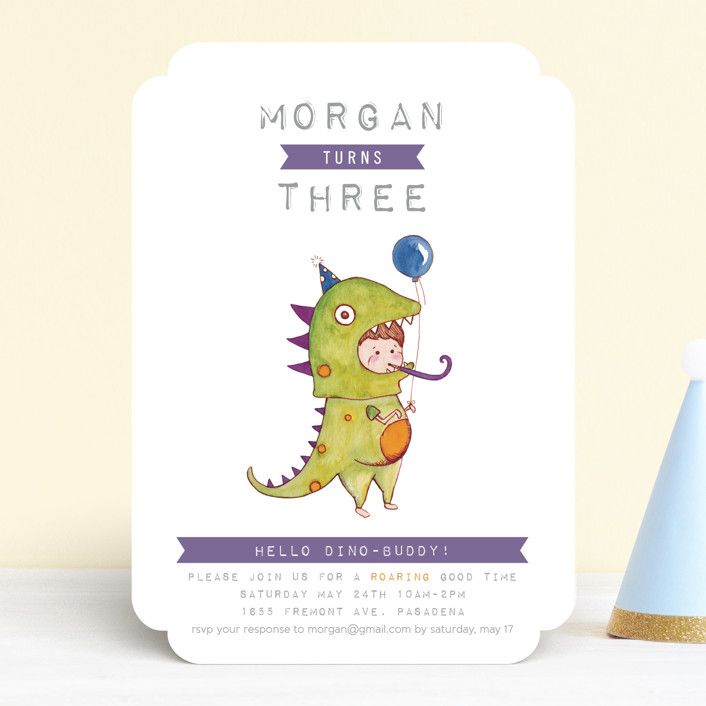 "Roar Dino-boy" - Customizable Children's Birthday Party Invitations in Blue by Diana Bae. | Minted