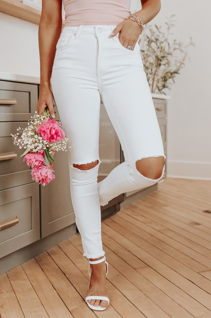 Free People Raw High Rise Ripped White Jeggings | Magnolia Boutique