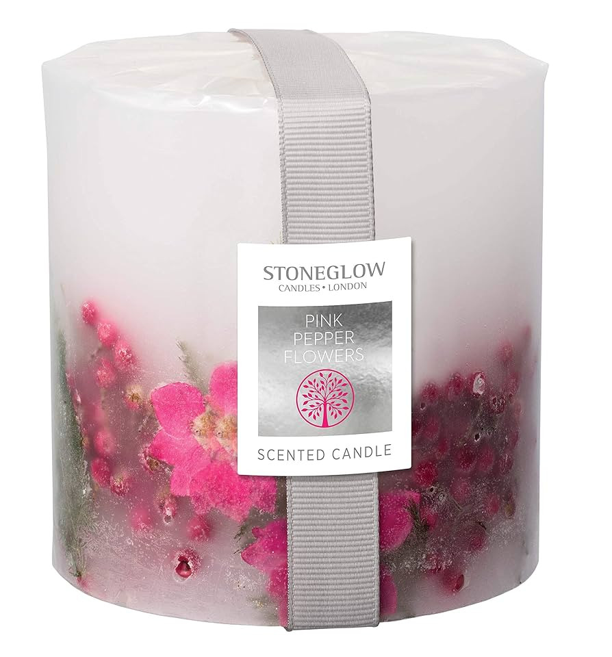 Stoneglow Nature's Gift Natural Wax decorated Scented Pillar Candle - Various Designs (Pink Peppe... | Amazon (UK)