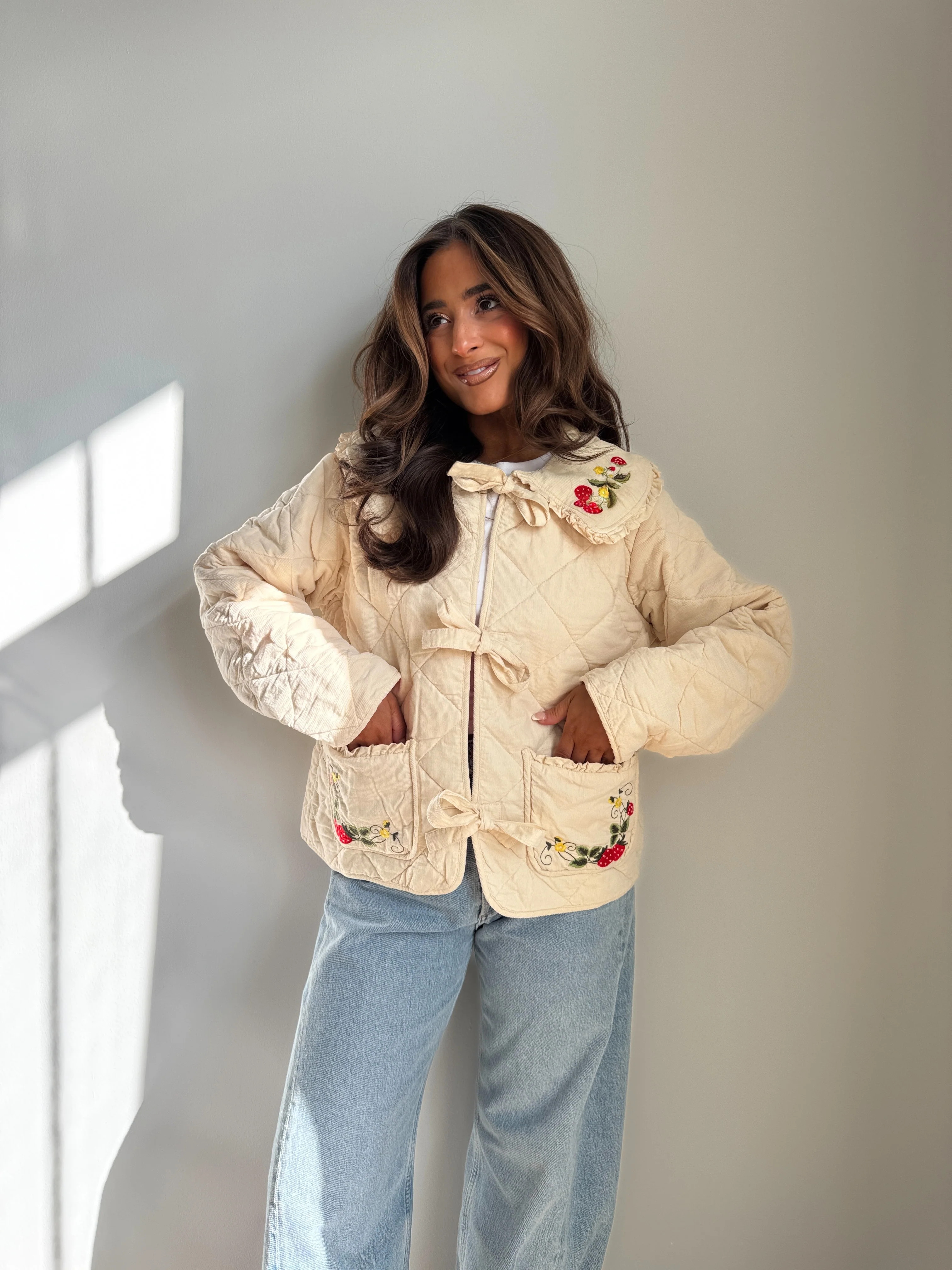 Darling Strawberries Farm Quilted Jacket | Shop Your Darling Style