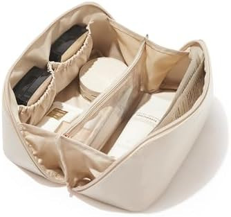 EACHY Travel Makeup Bag,Large Capacity Cosmetic Bags for Women,Waterproof Portable Pouch Open Fla... | Amazon (US)