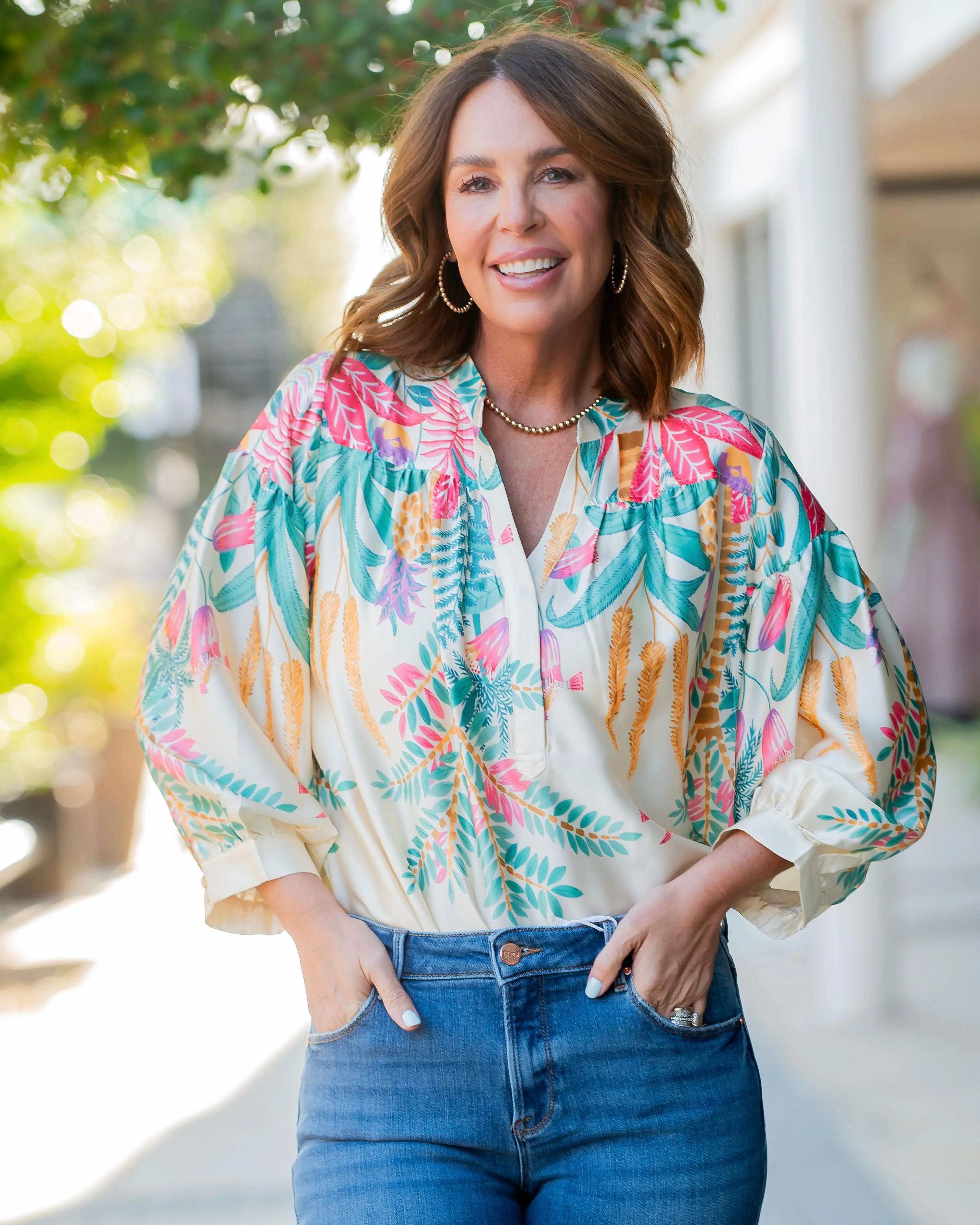 Laurel Tropical Print Silk Blouse | Caroline Hill