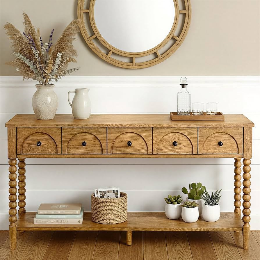 Pembroke 58\u201d Cottage Sofa Console Table with Drawers & Lower Shelf Storage, Narrow Entryway ... | Amazon (US)