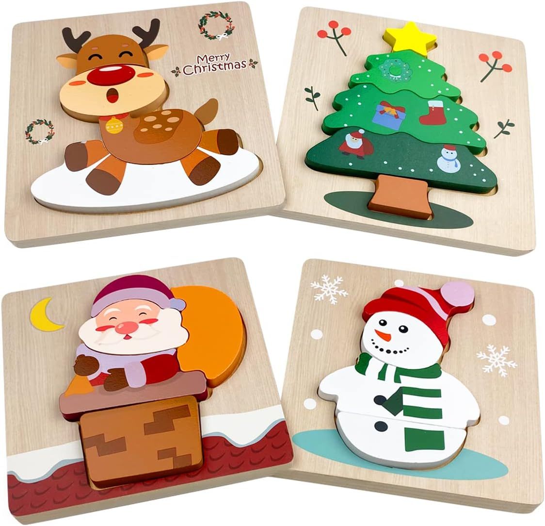 Anditoy 4 Pack Christmas Wooden Puzzles for Kids Toddlers Boys Girls Christmas Toys Christmas Sto... | Amazon (US)