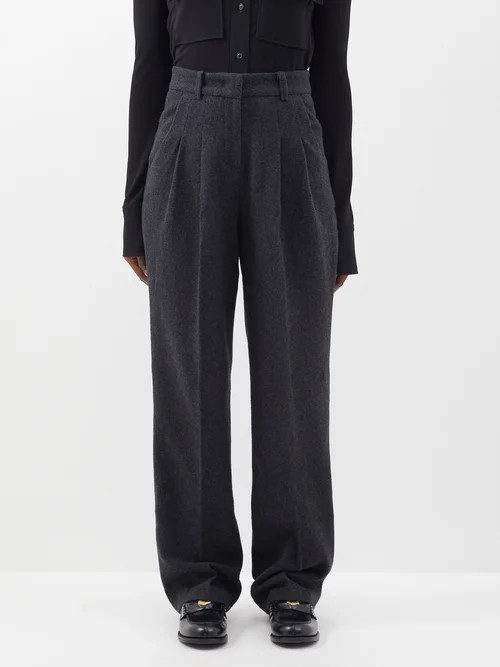 The Frankie Shop - Layton Pleated Wool-blend Trousers - Womens - Dark Grey | Matches (UK)