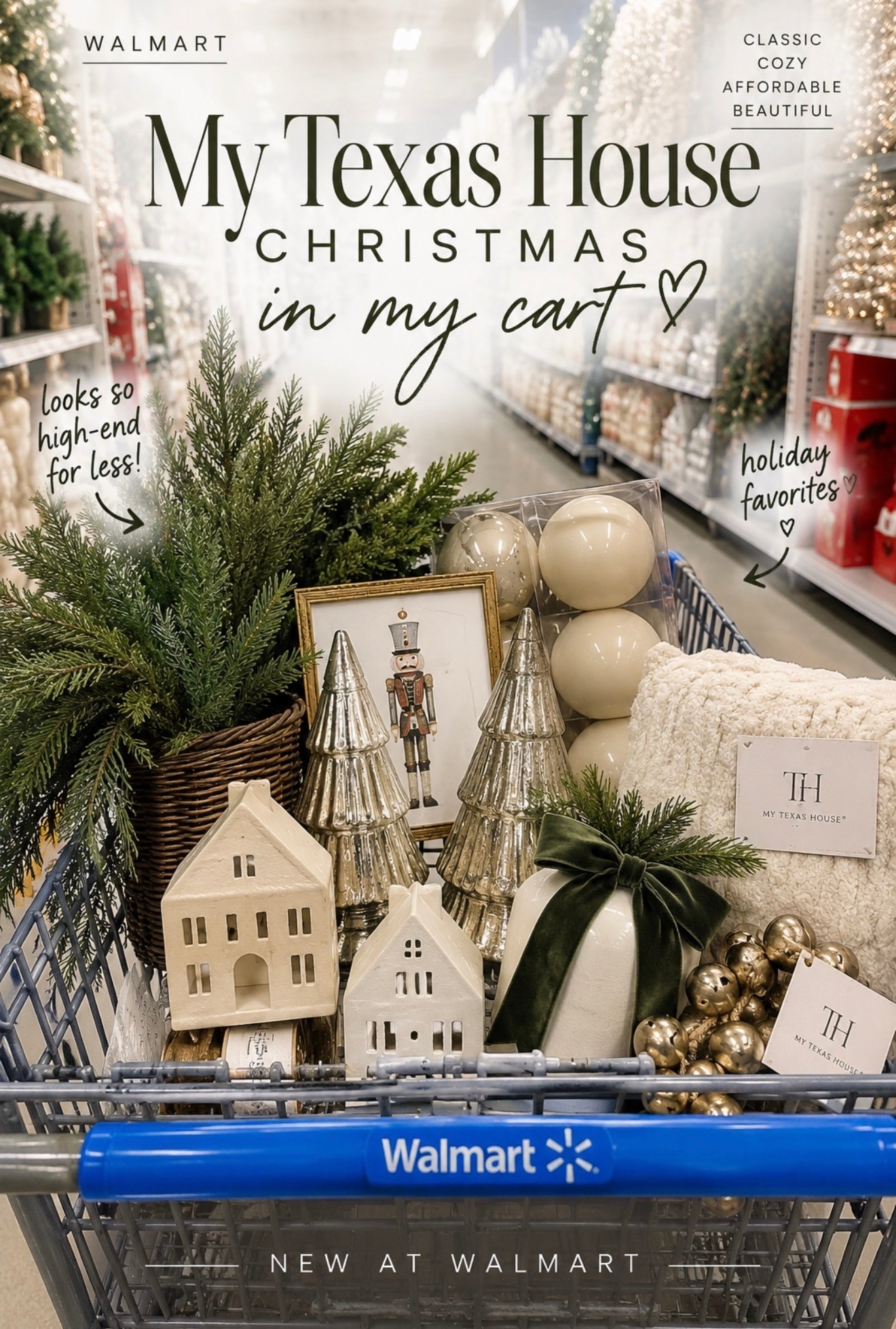 My Texas House Christmas is HERE at Walmart 🎄 and this collection is SO good. The neutrals, the greenery, the little houses, the vintage-looking trees… it all looks way more expensive than it is.

Basically, I want the entire cart.