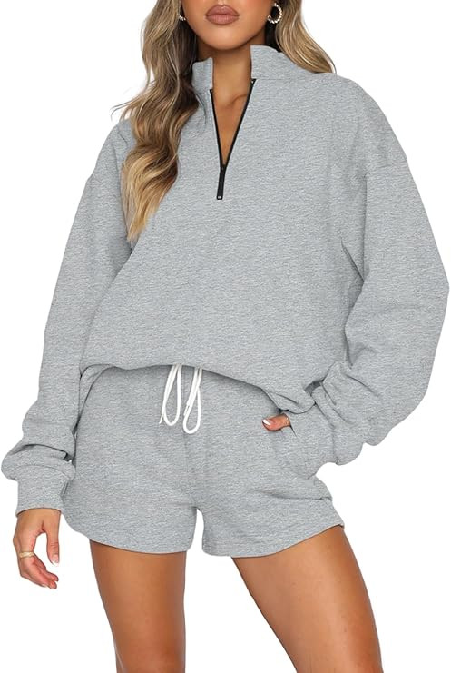 Aleumdr Women 2 Piece Outfits Sweatsuit Half Zip Long Sleeve Sweatshirt Lounge Shorts Tracksuit S... | Amazon (US)