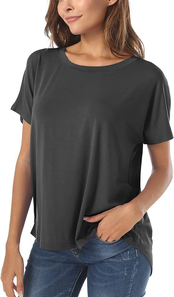 Herou Casual Summer Short Sleeve High Low Loose T Shirt Basic Tees Tops for Women | Amazon (US)