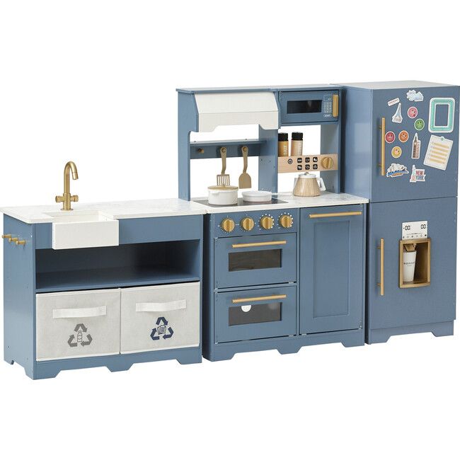Little Chef Atlanta Large Modular Play Kitchen - Stone Blue/Gold | Maisonette