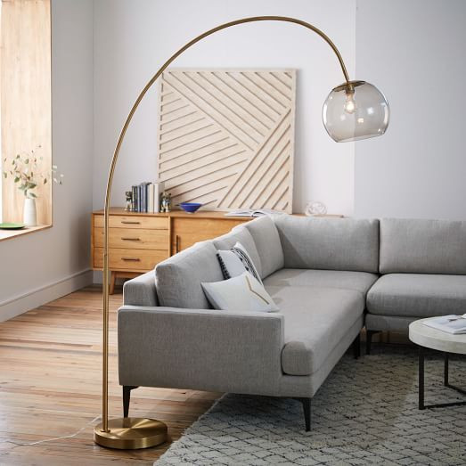 Overarching Acrylic Shade Floor Lamp - Antique Brass/Smoke | West Elm (US)