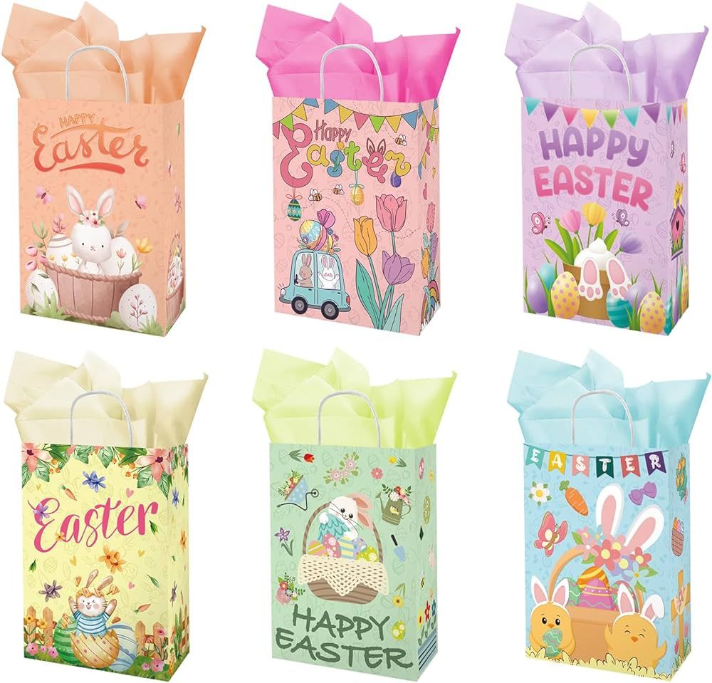 36pcs Happy Easter Gift Bags with 48pcs Purple Green Yellow Pink Tissue Paper, Goodie Bags, Gift ... | Amazon (US)