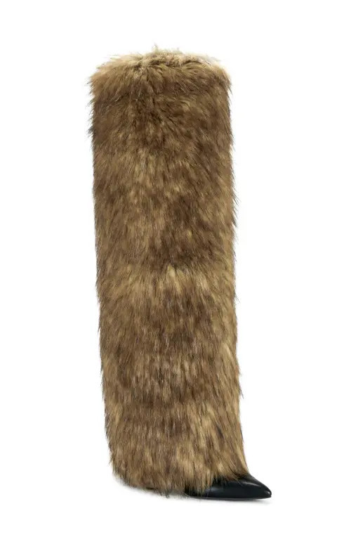 AZALEA WANG Langleye Faux Fur Over-the-Knee Stiletto Boot in Brown at Nordstrom, Size 8.5 | Nordstrom