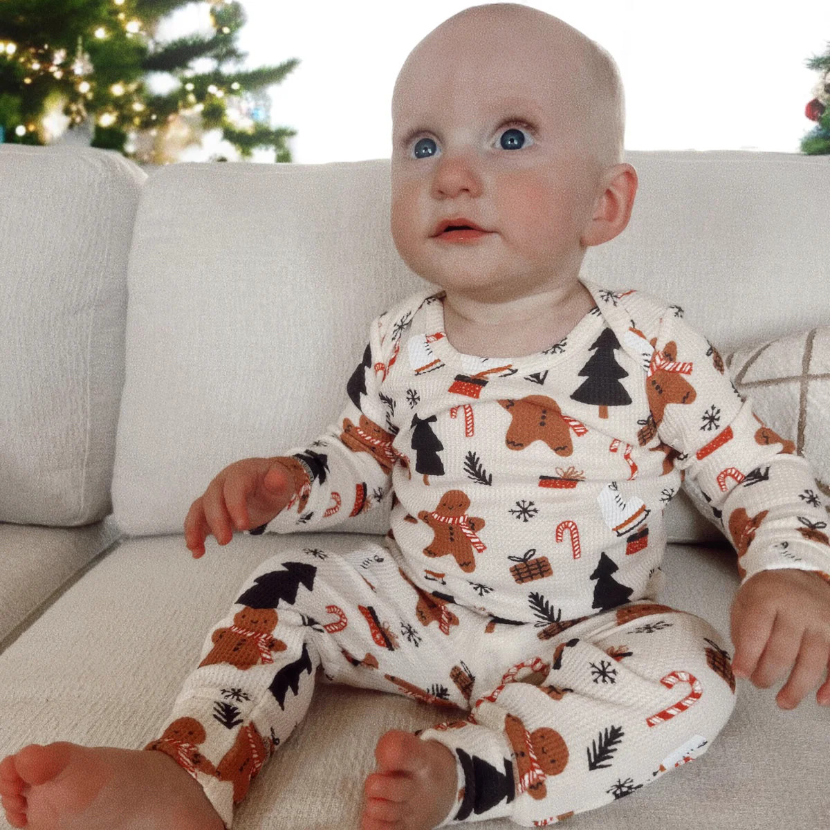 Organic Waffle 2-Piece Set, Gingerbread Wonderland Snow | SpearmintLOVE