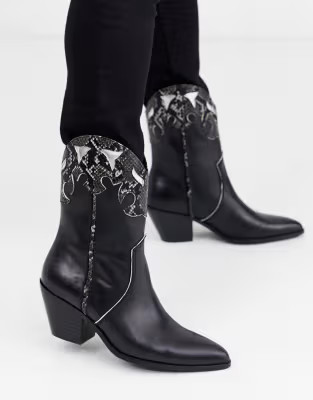 Steve Madden Howdy western boots in black and snake | ASOS US