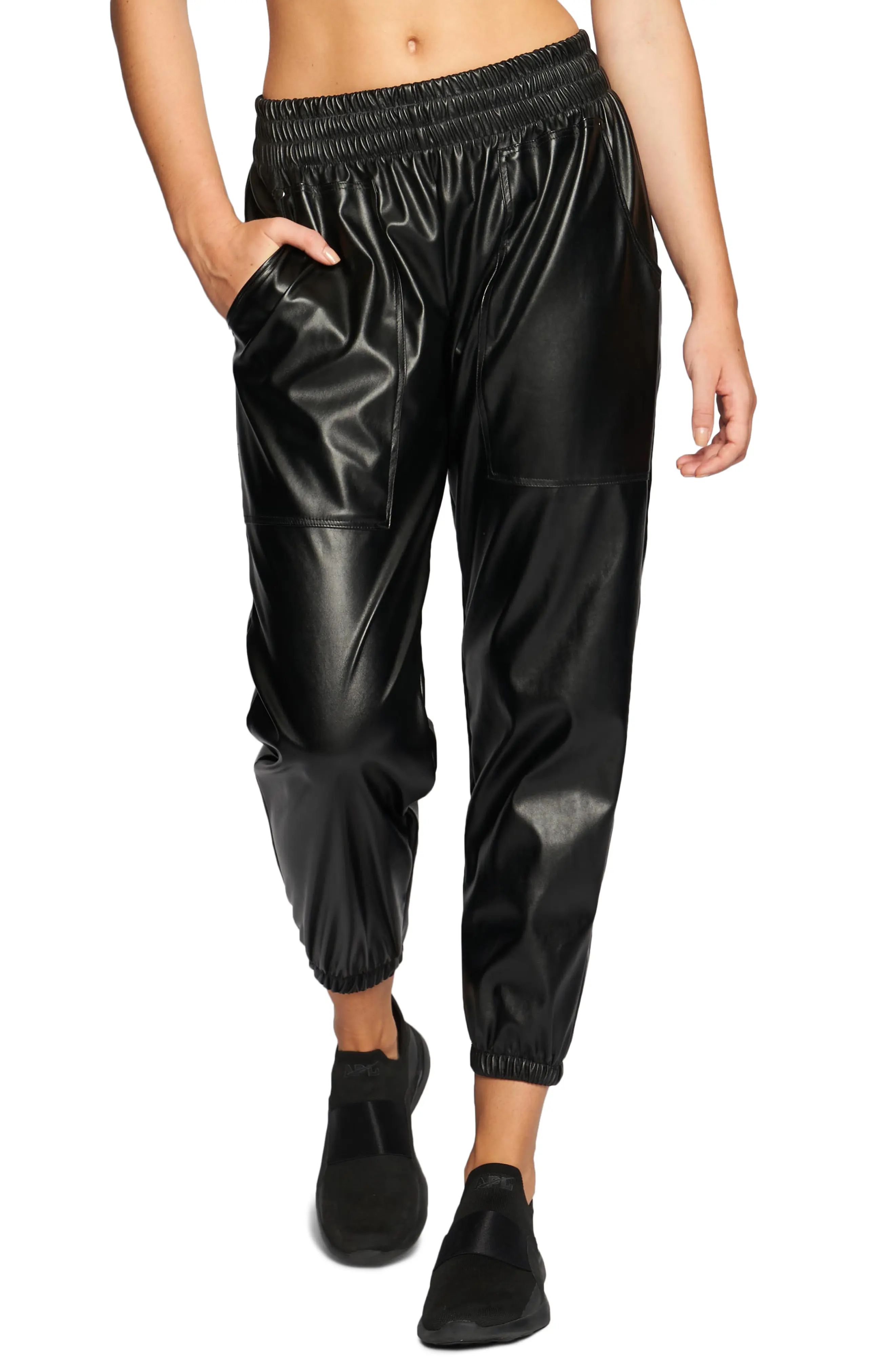 Women's Heroine Sport Downtown Faux Leather Joggers, Size Large - Black | Nordstrom