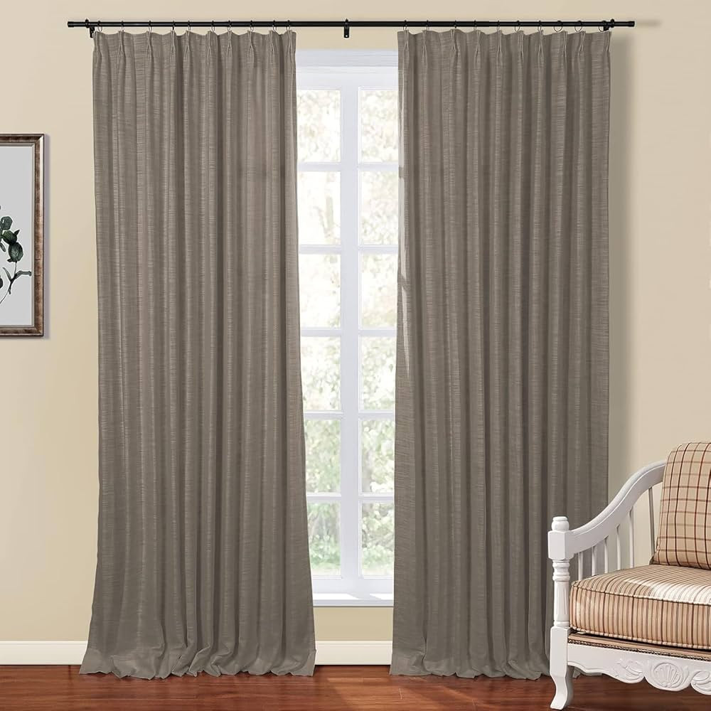 TWOPAGES Kyla Faux Linen Curtain Custom Midweight Window Drapes Blackout Pleated Curtain for Livi... | Amazon (US)