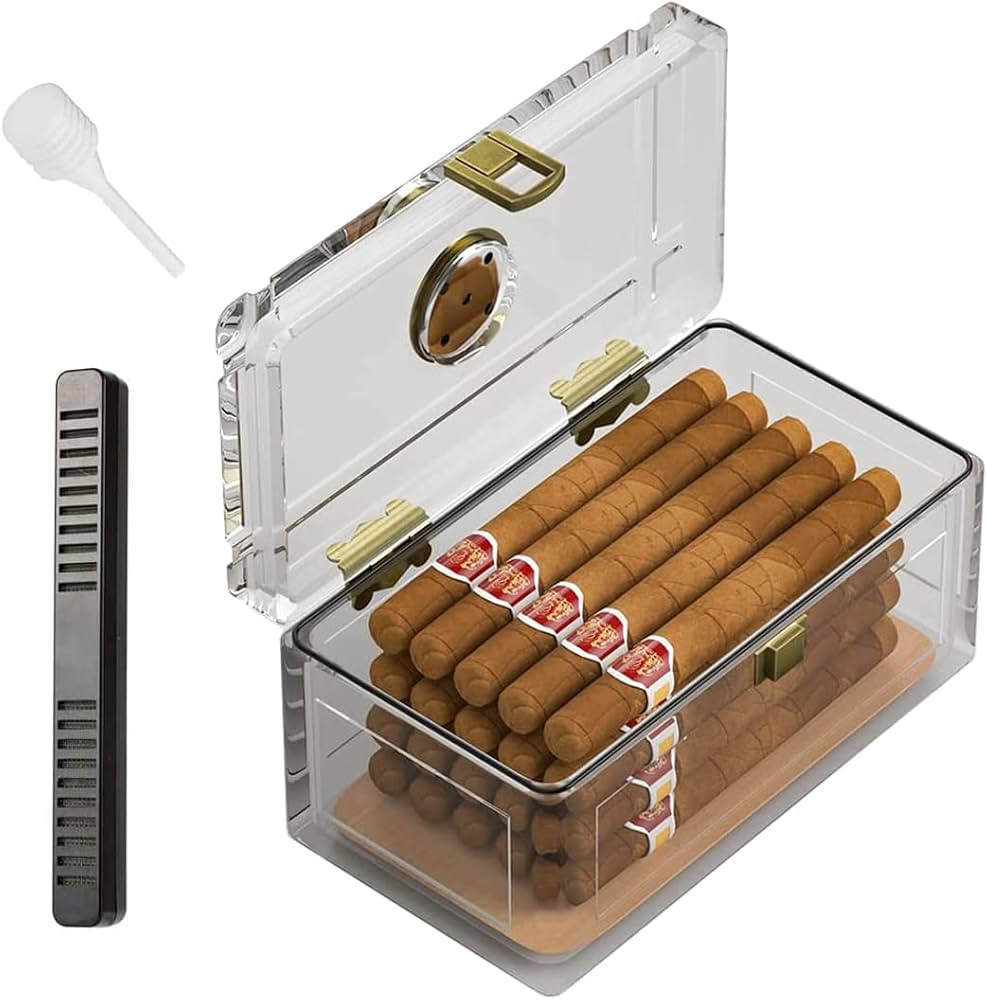 TISFA Acrylic Cigar Humidor with Humidifier and Hygrometer, Desktop Cigar Case Box That can Hold ... | Amazon (US)