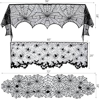 5pack Halloween Decorations Tablecloth Runner Black Lace Round Spider Cobweb Table Cover Fireplac... | Amazon (CA)