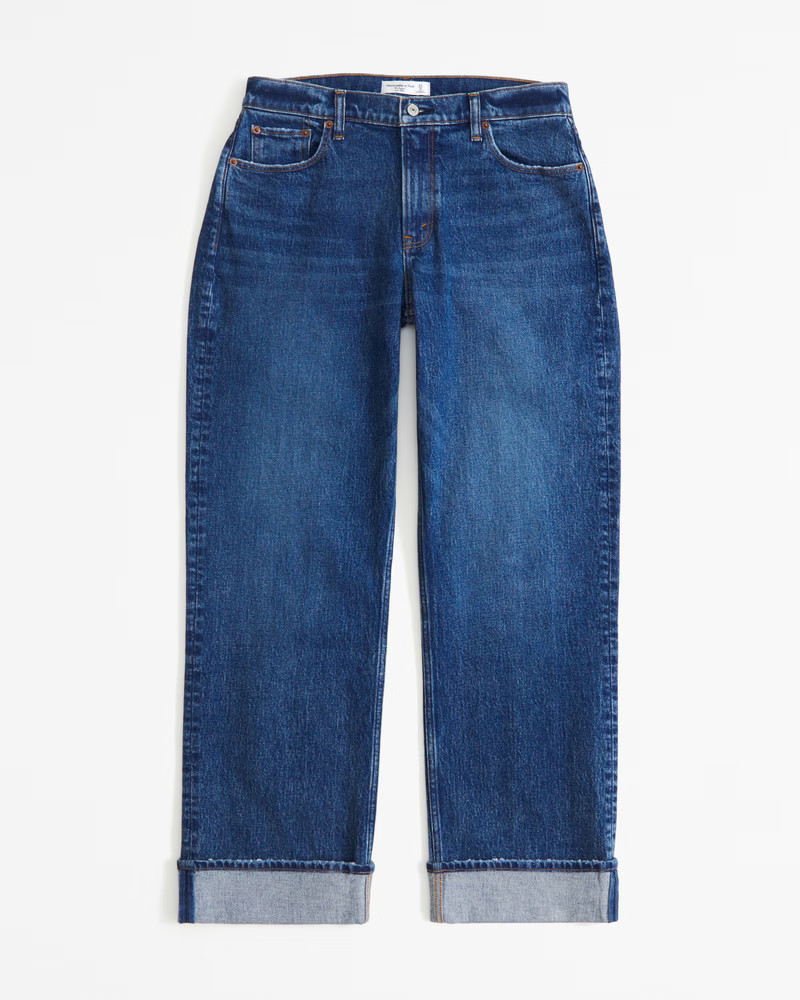 Abercrombie & Fitch Women's Curve Love Low Rise Baggy Jean in Dark With Cuff Hem - Size 34 REG | Abercrombie & Fitch (US)
