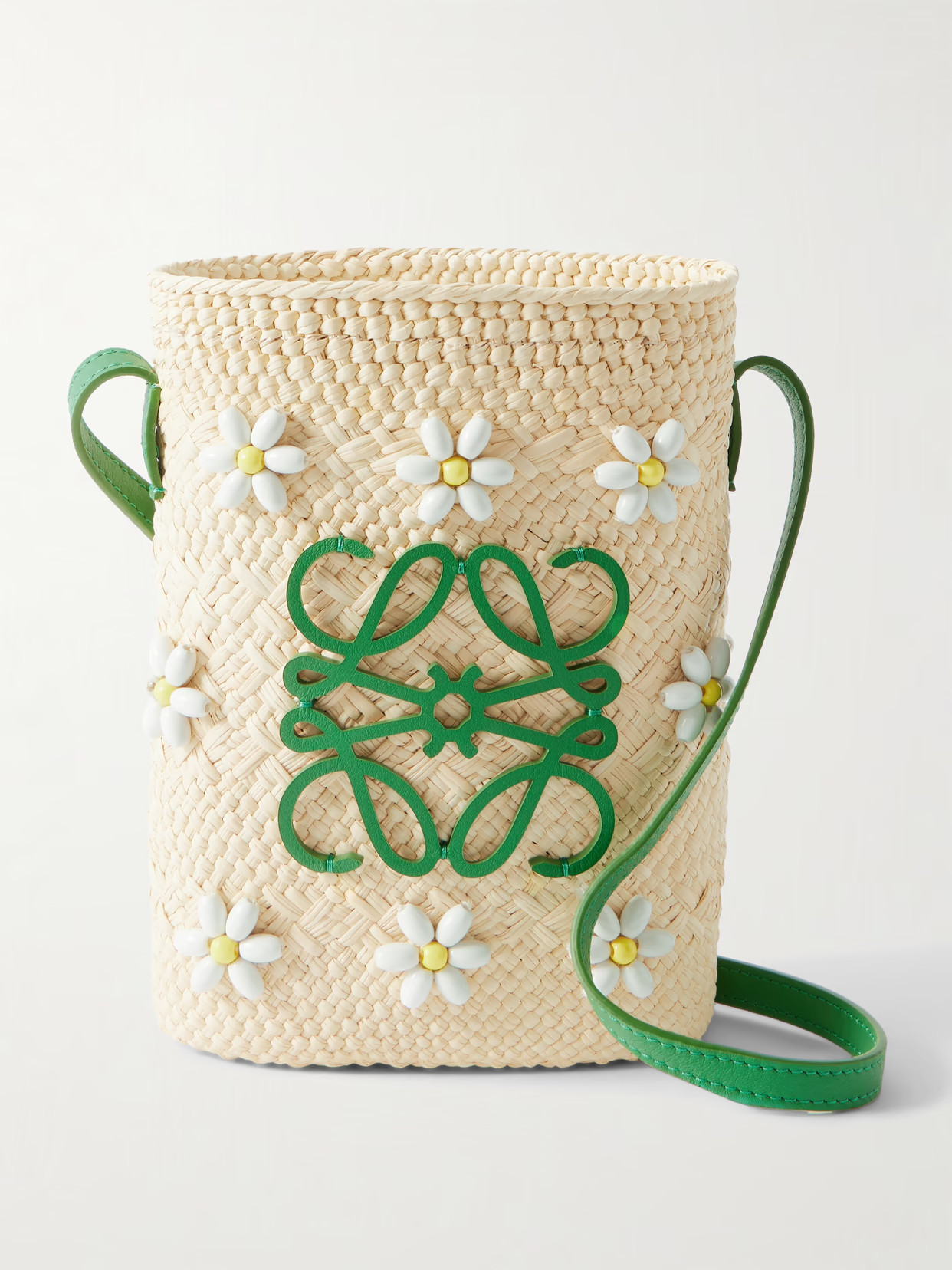 LOEWE - + Paula's Ibiza Anagram Beaded Leather-trimmed Raffia Shoulder Bag - Neutrals | NET-A-PORTER (US)